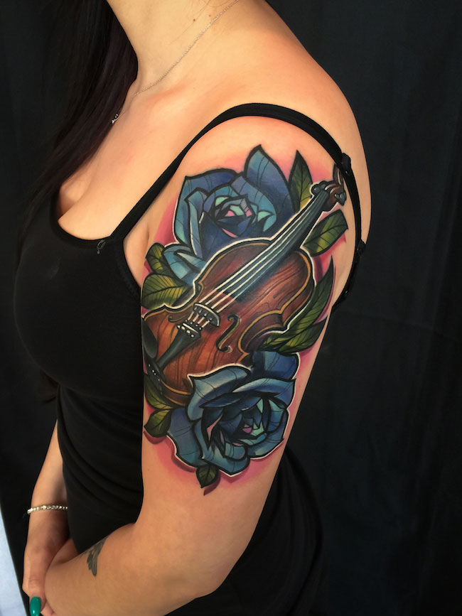 Violin Tattoo By James Dean Pruitt Denver Tattoo.